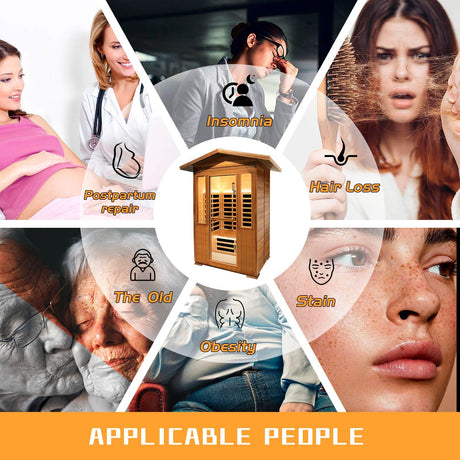 OUTEXER Outdoor Sauna 2 Person Sauna Infrared Saunas Dry Sauna Room Red Cedar and Canadian Hemlock Wood Wooden Sauna Spa 1800W APP Control 7 Color Light 48.8 * 37 * 87.4inch OUTEXER