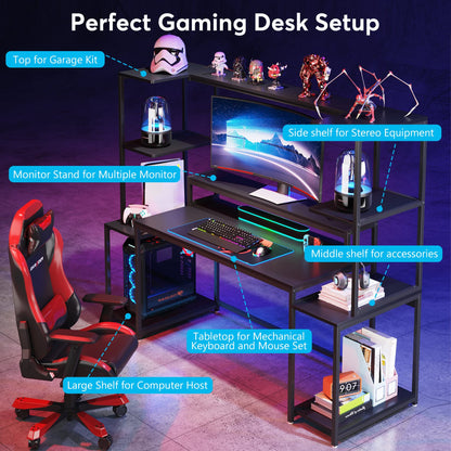 Tribesigns 70 -inch Rustic Computer Desk with Hutch and Shelf, Modern Large Gaming Desk with Monitor Stand, Gamer Table Workstation for Home Office,Carbon Fiber Desktop (Black) - WoodArtSupply