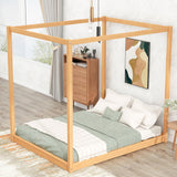 Queen Size Canopy Bed Frame, Wood Floor Canopy Bed Frame, Four Poster Canopy Platform Bed with Wooden Slats Support for Adults, Solid Wood 4-Poster Bed, Wood Floor Bed Frame with 4 Posters, Natural MaiDeHaoo