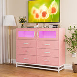 ElectraSpeedy Dresser for Bedroom, 6 Drawer Dresser with 2 Shelves, LED Lights & Charging Station, Modern Chest of Drawers for Bedroom, Entryway, Hallway, Pink ElectraSpeedy