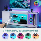 Bestier LED TV Stand with Power Outlets for 55/60/65 Inch TV, Gaming Entertainment Center with Cabinet for PS5, Modern TV Cabinet with Adjustable Glass Shelves for Bedroom 58 Inch Carbon Fiber White Bestier