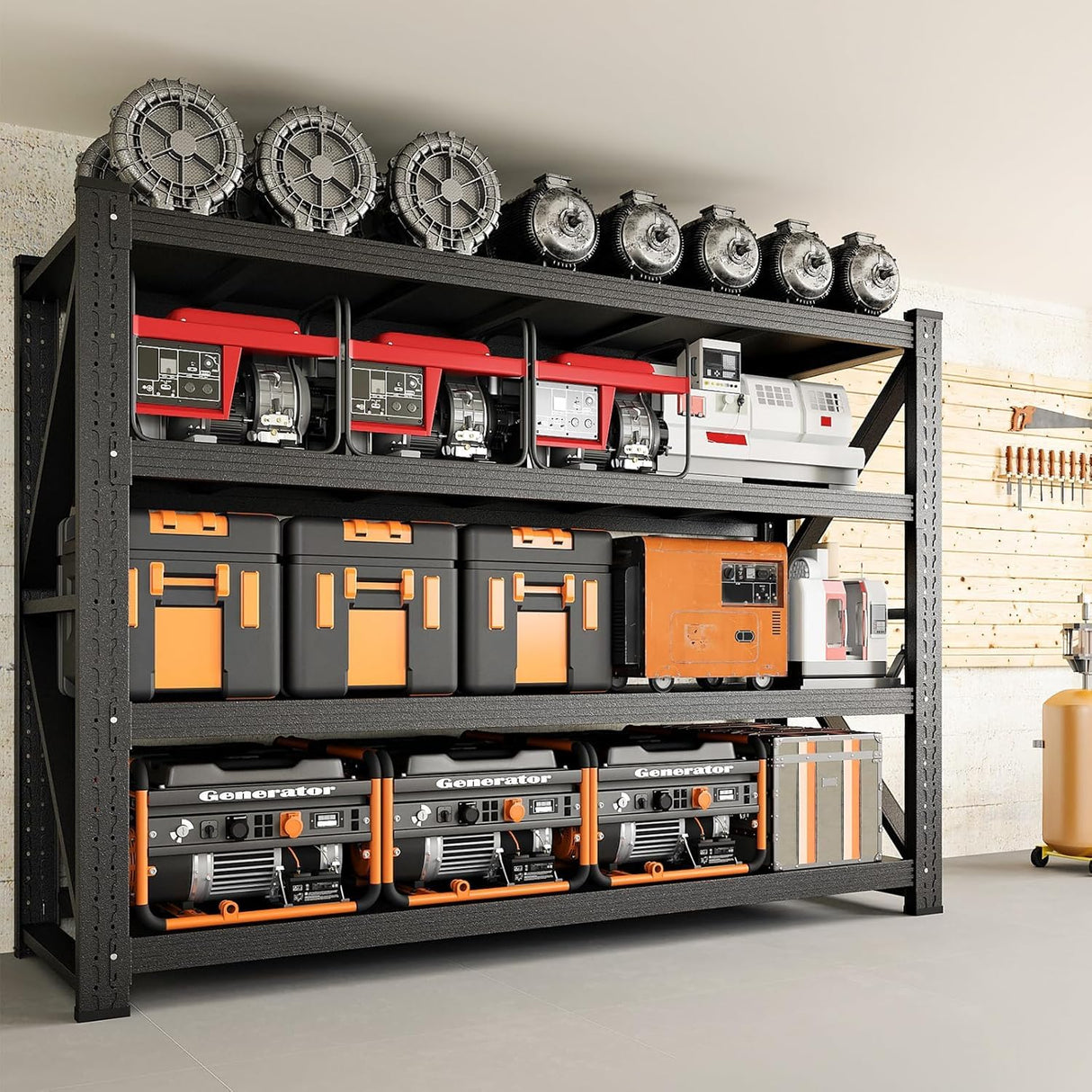 RAVIGIN 48" W Storage Shelves, 3000LBS Garage Shelving Heavy Duty Metal Adjustable Garage Shelves, Shelving Units Industrial Shelving for Warehouse, 48" W x 24" D x 69" H, Black RAVIGIN