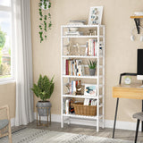 Homykic 6-Tier Adjustable Bamboo Bookcase - 63.4” Tall White Free Standing Storage Shelf Homykic