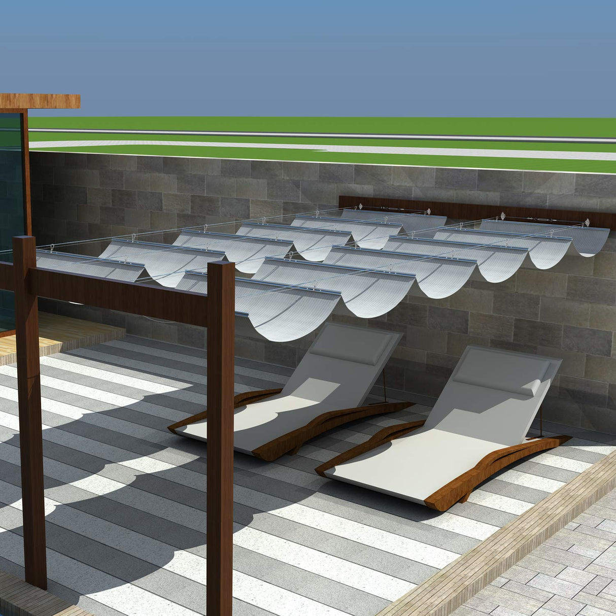 Windscreen4less 4' x 18' Retractable Sun Shade Canopy Cover Sliding Wave Shade Sail for Pergola Patio Deck Yard Gazebo Outdoor (Light Gray) Windscreen4less