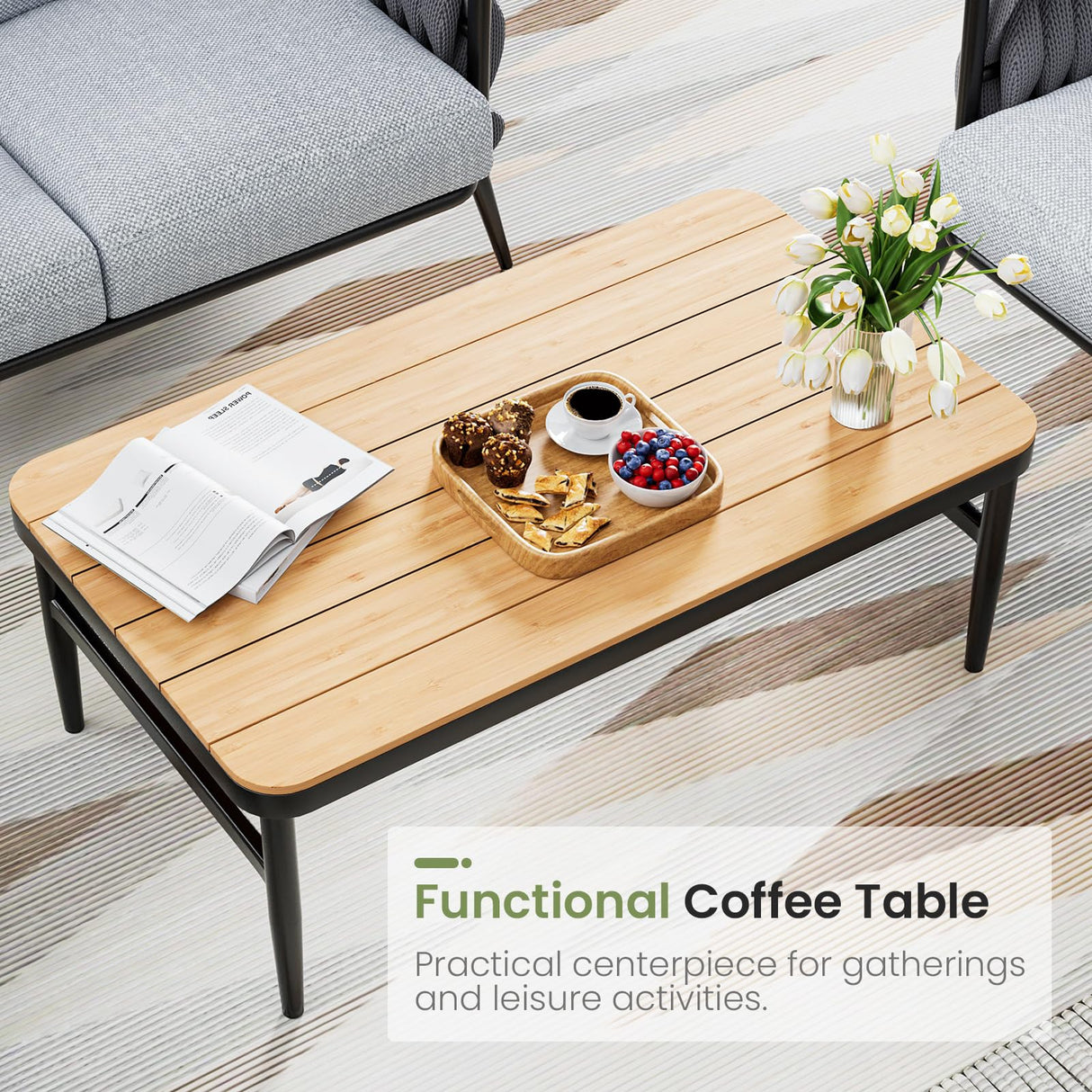 Jocoevol Outdoor Patio Furniture Set 6-Piece, Outdoor 5-Seat Sofa with Coffee Table, Waterproof Thick Cushion Patio Conversation Set, All Weather Outdoor Couch Set for Deck, Lawn, Balcony, Porch Jocoevol