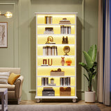 Tribesigns 69-Inch LED Bookcase with 9-Tiers and Solid Wood Legs in White Tribesigns