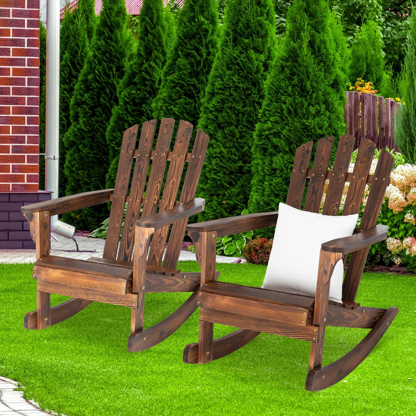 FURNDOOR 2PCS Patio Rocking Chair - Adirondack Rocker Chair Set of 2, Outdoor Wooden Rocking Chairs for Porch, Balcony, Backyard, Poolside - WoodArtSupply