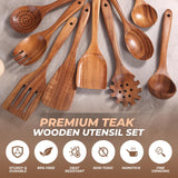AIUHI Teak Wood Kitchen Utensil Set, 9-Piece Wooden Spoons for Cooking, Wooden Spoons Spatula for Cooking-Non-stick, Durable & Heat Resistant AIUHI