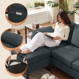 Enobala 79" Convertible Sectional Sofa, Modern L Shaped 3 Seat Couch with Reversible Ottoman for Living Room (#Dark Grey) Enobala