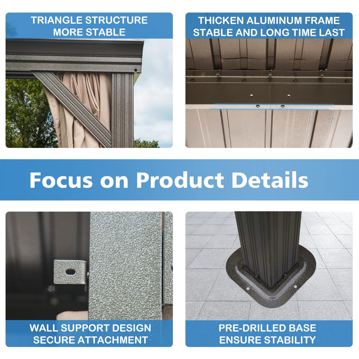 SHPAI 12’ x 16’ Lean to Gazebo, Outdoor Wall Mounted Gazebo Aluminum Frame, Hardtop Pergola with Galvanized Steel Sloping Roof for Patio Deck Garden Backyard, Curtain and Netting Included SHPAI