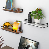 Meangood Floating Shelves Wall Mounted Set of 2, Rustic Wood Wall Storage Shelves for Bedroom,Living Room,Bathroom, Kitchen Rustic Brown Meangood