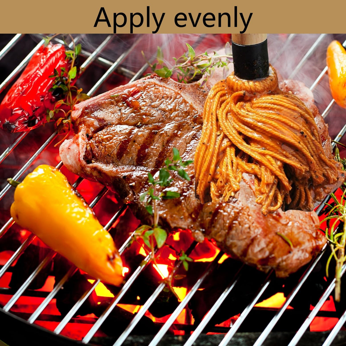 SWJLR 18.3" Removable Rubberwood Long Handle BBQ Mop 4 Pcs Pure Cotton Replacement Brush Heads 2 Pcs Food Grade Bristle BBQ Brush for Sauce Suitable for Grilling and Smoking Steaks SWJLR