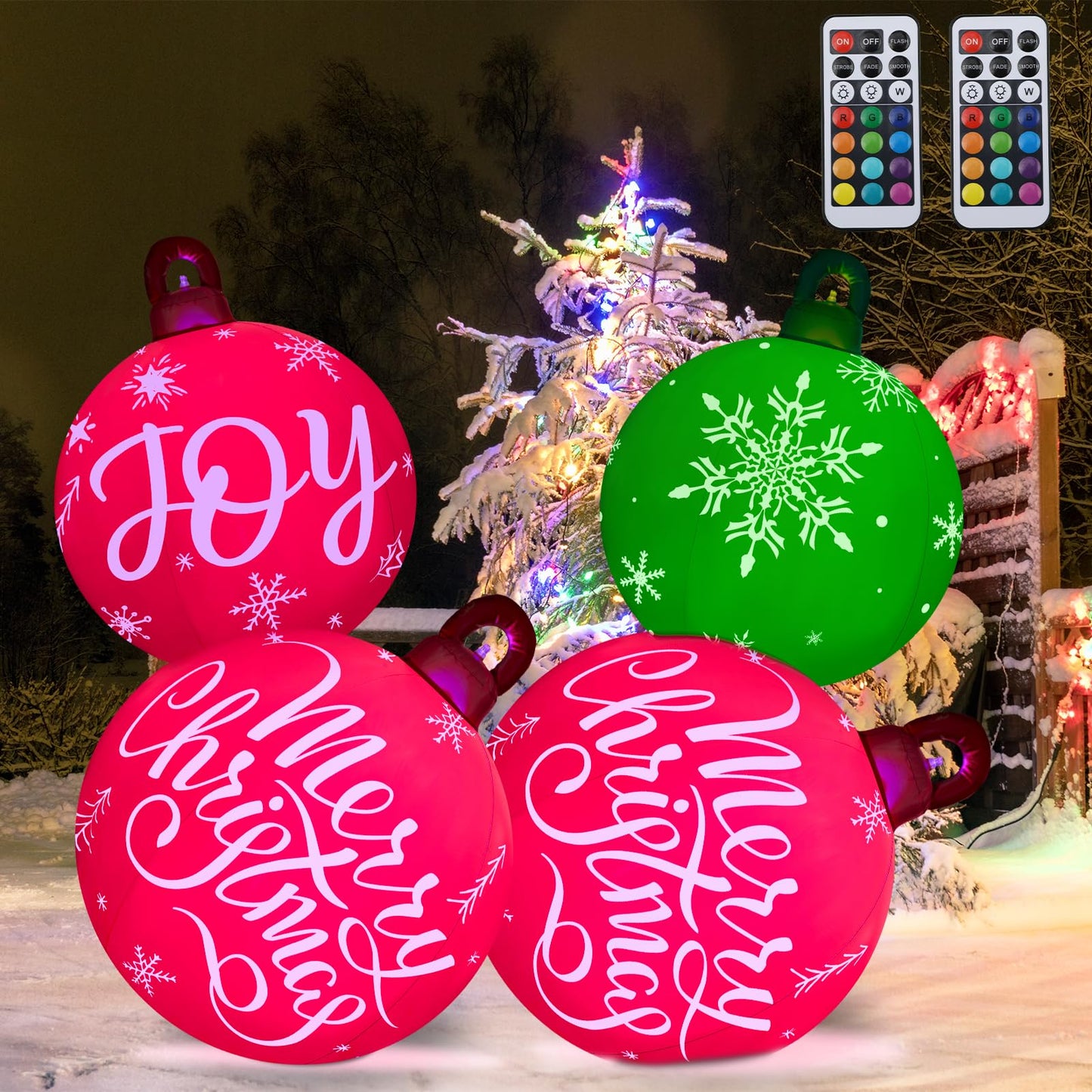 Jetec 2 Pcs 30 Inch Light up Giant Inflatable Christmas Ball PVC Decorated Ball Ornaments Xmas Blow up Ball Decorations Outdoor with Led Light and Remote Yard Lawn Tree Porch Pool(Classic)