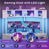 SEDETA Corner Desk, Small Computer Desk with Hutch & LED Lights, Triangle Corner Computer Desk with Keyboard Tray, Storage Bag, and Headphone Hook for Small Space, Small Office Desk, White SEDETA