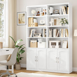 FACBOTALL Bookshelf and Bookcase with Doors, 6 Tier Double Wide Large Bookshelves, Open Display Shelves, 73'' Tall Bookshelf with Storage Cabinets for Home Office, Living Room, Library, White FACBOTALL