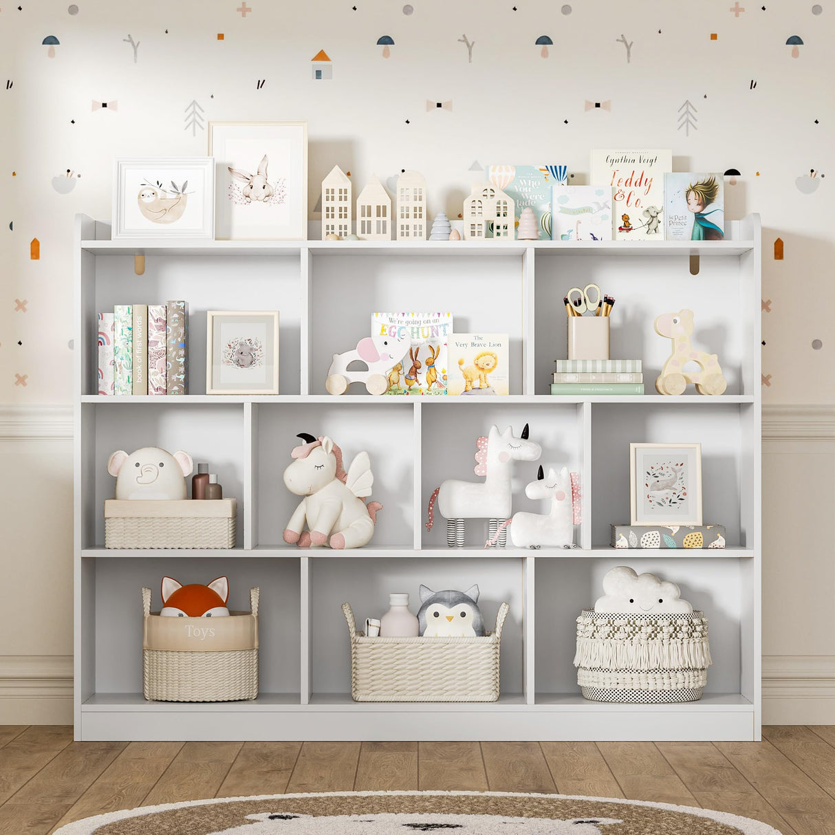 DIYART White Bookshelf, Wood Bookcase with 3 Tier Open Shelves, 10-Cube Minimalist Storage Shelf for Living Room, Bedroom, 55.1" W x 42.5" H DIYART