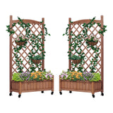 Raised Garden Bed with Trellies 2 Pack, Outdoor Wooden Planter Box & Plant Stand with Climbing Racks Wood-Natrl