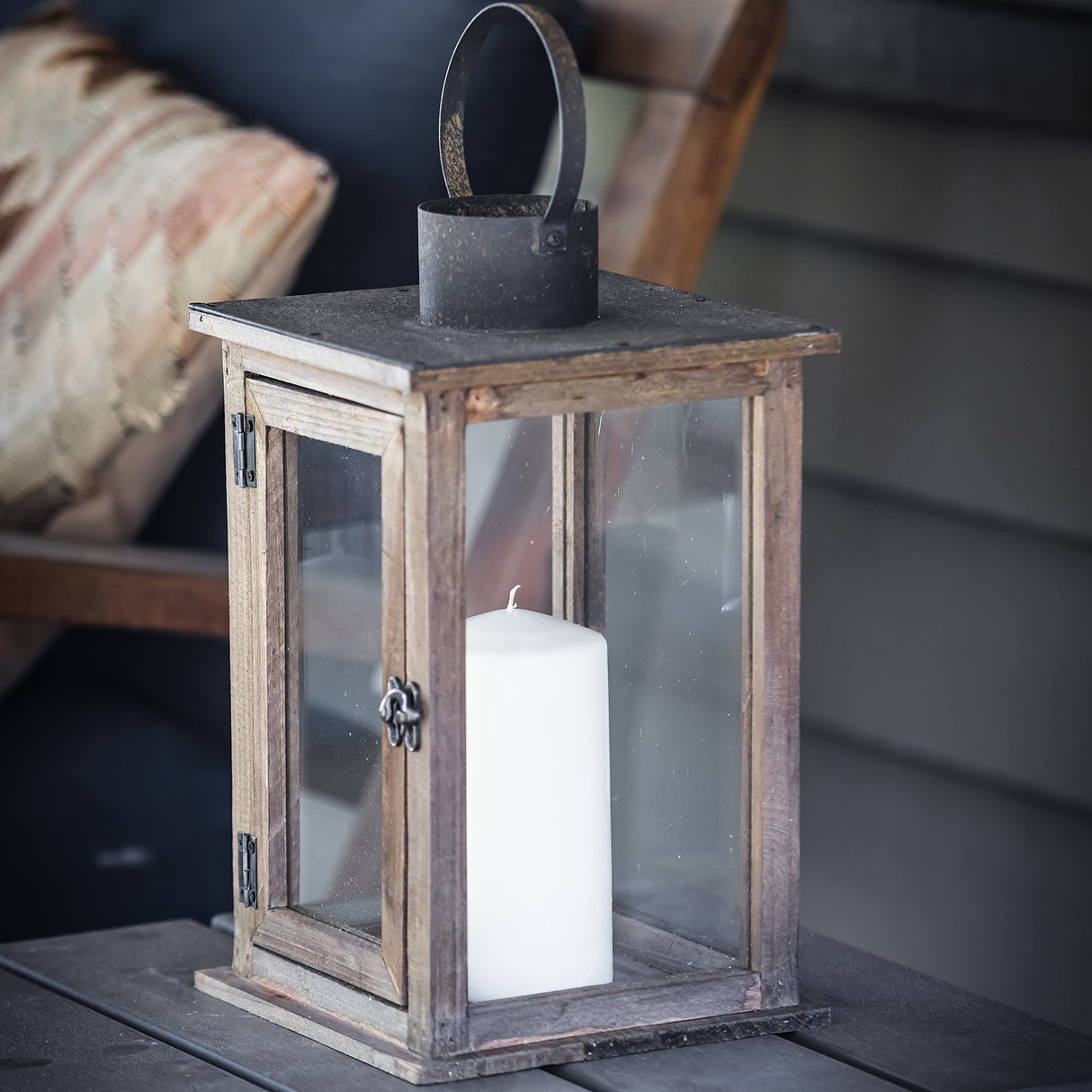 Stonebriar SB-5174B Rustic 12.5" Wooden Candle Lantern, Large, Brown Stonebriar