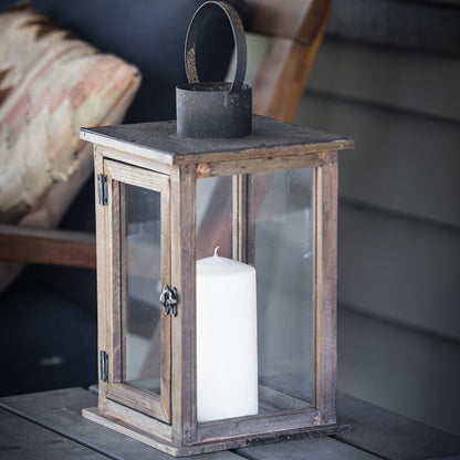 Stonebriar SB-5174B Rustic 12.5" Wooden Candle Lantern, Large, Brown - WoodArtSupply