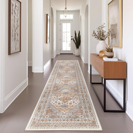 Restydon Runner Rug 2x8 Runners for Hallways Non Slip Washable, Vintage Hallway Runner Rugs for Living Room, Low Pile Soft Hallway Rug for Kitchen Bedroom Laundry Room Rug(Orange,2'x8') Restydon