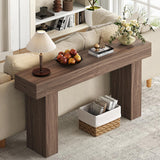 knoworld 63 Inch Long Console Table for Entryway, Farmhouse Wood Rectangular Sofa Table Behind Couch Table, Narrow Entryway Table for Living Room, Entrance, Hallway, Foyer, Easy Assembly (Brown) knoworld