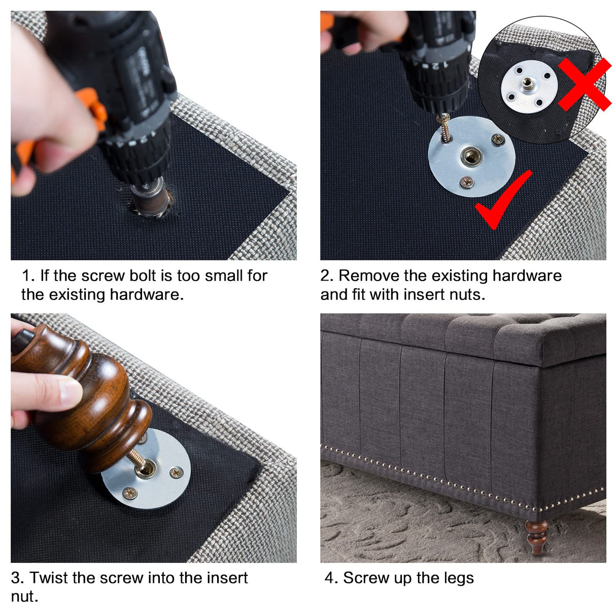 Wood Furniture Legs 6 inch - Sofa Legs Set of 4 Replacement Couch Legs - Round Furniture Feet Replacement for Legs for Furniture - Sofa Legs, Chair, Dresser, Ottoman, Coffee Table, Cabinet, Etc. Brown ALAMHI