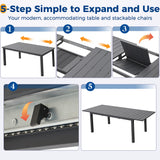 11 Piece Aluminum Outdoor Patio Dining Sets with Fully Assembled Dining Chair，91.3"L×39.4"W Expandable Patio Table and Chairs Set for 10, Stackable Chairs with Quick Drying Fabric, Grey Wisteria Lane