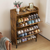 HOMEFORT Shoe Storage Cabinet for Entryway, Slim Shoe Organizer with Two Flip Drawers, Narrow Shoe Rack Cabinet with Wood Legs, Farmhouse Hidden Shoe Cabinet for Front Door Entrance,Rustic Brown HOMEFORT