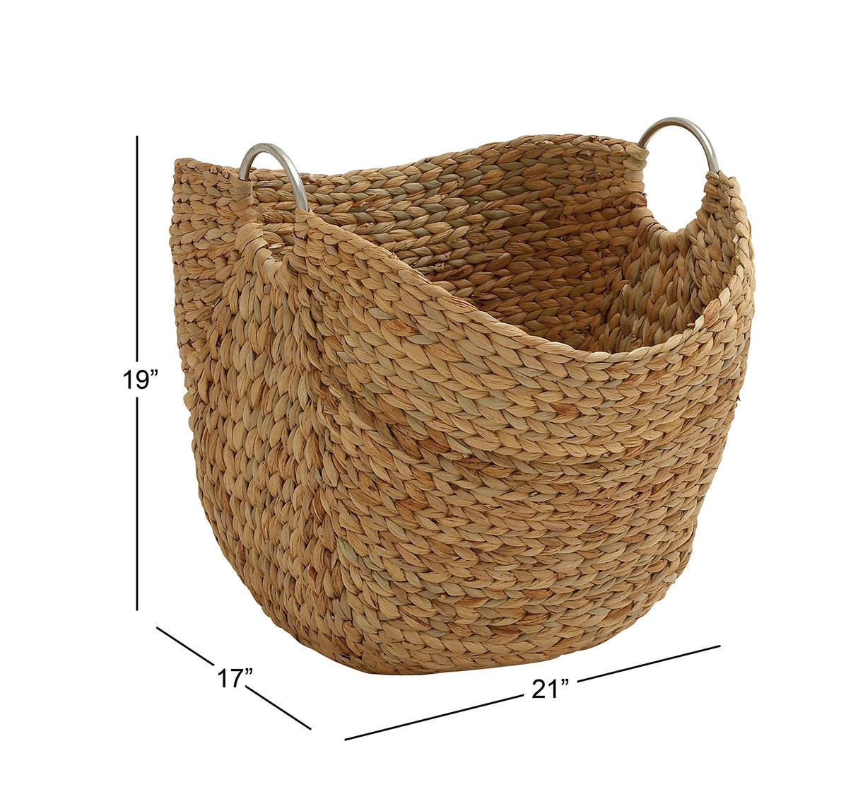 Deco 79 Seagrass Handmade Decorative and Functional Storage Basket Large Woven Basket Organizer with Ring Metal Handles, Basket for Storage 21" x 17" x 19", Brown Deco 79