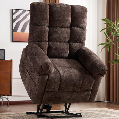 Rhevoy Oversized Power Lift Recliner Chair with Massage and Heat for Elderly, 26" Extra Wide Lift Chair for Big and Tall, Chenille Electric Lift Recliner with Overstuffed Backrest, USB Port, Coffee