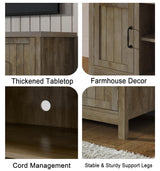 ChooChoo Farmhouse TV Stand, Wood Grooved Door Entertainment Center with Storage Cabinets and Open Shelves, Rustic Media Console up to 55 inches for Living Room, Bedroom, Grey Wash ChooChoo