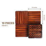 flybold Acacia Wood Patio Flooring Interlocking Deck Tiles (Pack of 10, 12" x 12") Waterproof UV Protected All Weather Tile for Composite Decking Dance Floor for Outdoor Party Balcony flybold