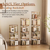 neatevday 5 Tier Rotating Bookshelf, 360° Display Rotating Bookshelf Tower, Tall Spinning Book Shelf, Space Saving Floor Standing Spinning Bookcase for Living Room, Bedroom, Office neatevday