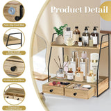 Bathroom Counter Organizer with Drawer, Countertop Makeup Organizer for Vanity, Wood Tray for Perfume Skincare Organizer, 2-Tier Multi-Purpose Shelf for Kitchen Bathroom Organizers and Storage Lzhevsk