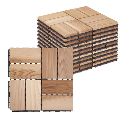bingaai 10 Pcs Cedar Wood Interlocking Deck Tiles 12" x 12", Cedar Sauna Floor Mat Natural Finish, Wooden Floor Tiles for Balcony, Backyard, Sauna, Patio, Spa Floors, Indoor and Outdoor Use (Style B)