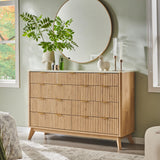 T4TREAM Fluted 9 Drawer Dresser, Modern Chest of Drawers with Faux Marble Top, Curved Profile Design, Dresser TV Stand, Wood Drawer Organizer for Bedroom, Living Room, Hallway, Natural Oak T4TREAM
