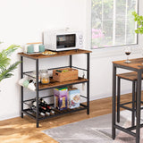 HOOBRO Kitchen Island with Wine Rack, Industrial Kitchen Counter with Hooks and Protective Rails, 3 Tier Kitchen Shelf with Large Workstation, Easy Assembly, Rustic Brown BF02ZD01 HOOBRO