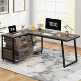 Tribesigns L-Shaped Desk with 3 Drawers, Reversible Corner Home Office Computer Desk with Shelves, 53-Inch Industrial PC Desk Study Writing Table Workstation for Small Space, Grey Tribesigns