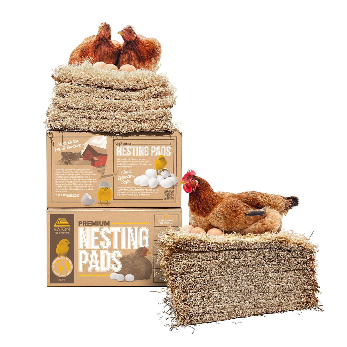 Eaton Pet and Pasture, Premium Laying Hen Nesting Pads, USA Grown & Sustainably Harvested, 13 x 13 (10 Pack) Eaton Pet and Pasture