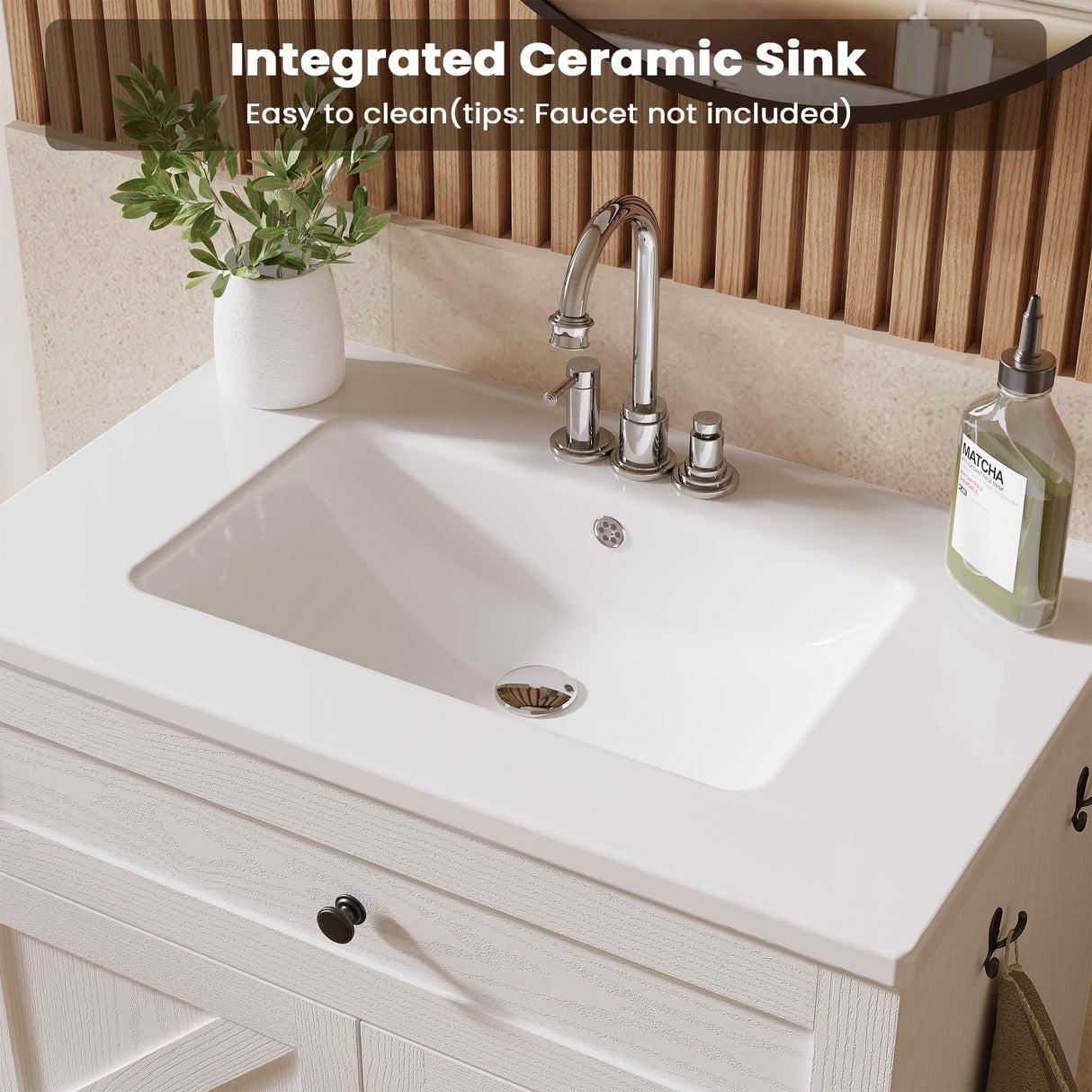 30 Inch Bathroom Vanity with Sink - Farmhouse Single Sink Cabinet, Adjustable Shelves & Ceramic Basin, Bathroom Sink Cabinet for Guest Baths Master Suites or Rental Units (White) ModernMate