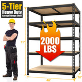 PrimeZone 40" W x 18" D x 71" H Heavy Duty Storage Shelves, 5 Tier Adjustable Garage Storage Shelving, Metal Shelving Unit Utility Rack Shelf for Warehouse Pantry Closet Kitchen, Black PrimeZone