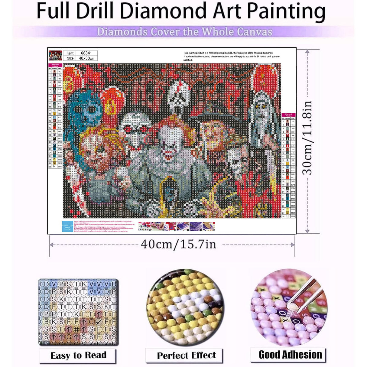 Sretoul Halloween Diamond Art Kits for Adults, Diamond Painting Kit Beginners Halloween, Horror 5D Gem Art for Adults with Round Gem Painting Gift Home Wall Decor 12x16 Inch Sretoul