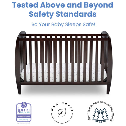 Delta Children Taylor 4-in-1 Convertible Baby Crib, Easy to Assemble, Sustainable New Zealand Wood, JPMA Certified, Dark Chocolate