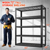 REIBII Garage Shelving Heavy Duty Loads 2500LBS 40" W Garage Storage Shelves Heavy Duty Shelving 72"H Adjustable Metal Shelving for Storage Rack 5 Tier Industrial Utility Shelf, 40"Wx18"Dx72"H, Black REIBII