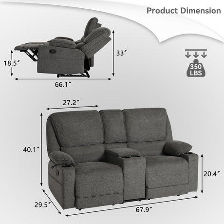 LOUVIXA 67.9" RV Loveseat Recliner Double Recliner RV Sofa, Wall Hugger Reclining RV, Manual Reclining Sofa, RV Theater Seats, Home Theater Seating, RV Theater Seating, RV Furniture, Dark Gray LOUVIXA