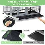 Rabbit Hutch Indoor Outdoor Bunny Cage 39" L Large 2-Story Wooden Small Animal House Enclosure with Wheels, 2 Removable Trays, Waterproof Openable Roof, Grey COZIVVOVV