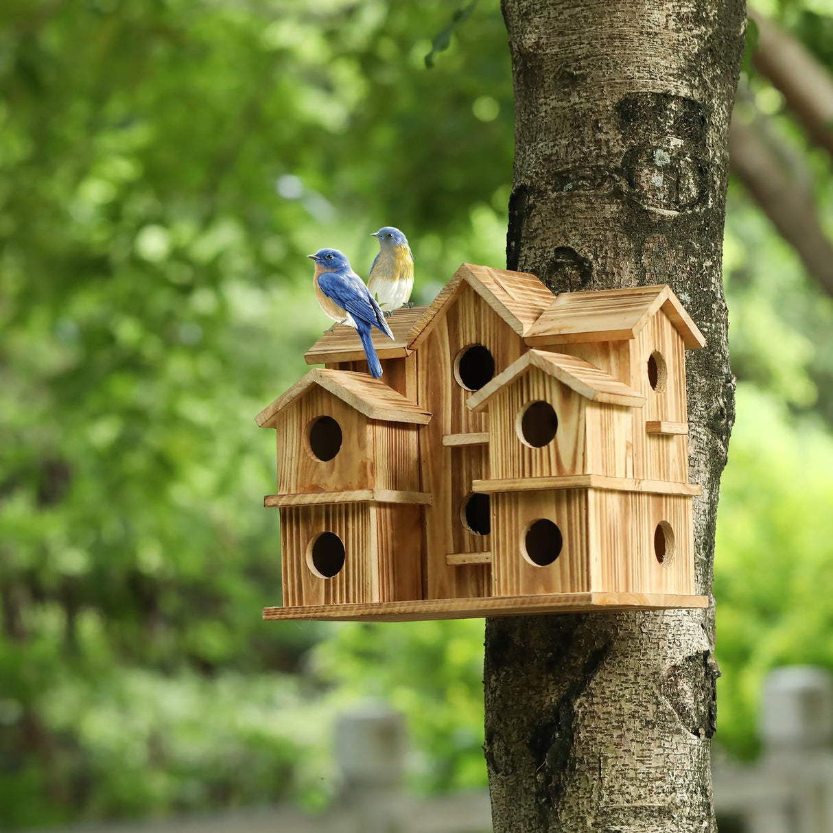 Bird Houses for Outside 10 Hole Bird House Room for 10 Bird Families Large Bird House for Garden/Courtyard/Backyard Decor Finch Bluebird Cardinals Handmade Hummingbird House YYYUAN