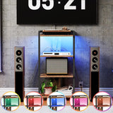 HOOBRO 4-Tier AV Media Stand, Media Console with Charging Station and LED Light Strip, Entertainment Device Stand, Game Console, Record Player, Media Accessories, Rustic Brown and Black BF38UDCJ01 HOOBRO