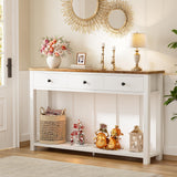 Homieasy Farmhouse Console Table with 3 Drawers, 47 Inch Wood Sofa Table with Storage Shelf for Living Room, Behind Couch, Entryway Table for Hallway, Living Room, or Foyer, Rustic Brown and White Homieasy