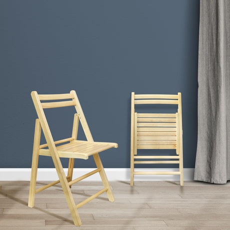 Casual Home Wooden Folding Chairs 2-Pcs Set, 17" W x 18" D x 30.75" H, Natural Casual Home